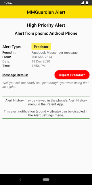 MMGuardian Parent App Screen Predator Alert MMGuardian Parent App Screen Predator Alert